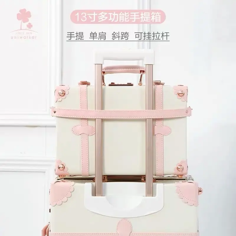 PU Leather Suitcase New Cute Cartoon PU Travel Bag Rolling Luggage sets,20"24"26"inch Women Retro Trolley Suitcase with handbag on Universal Wheels