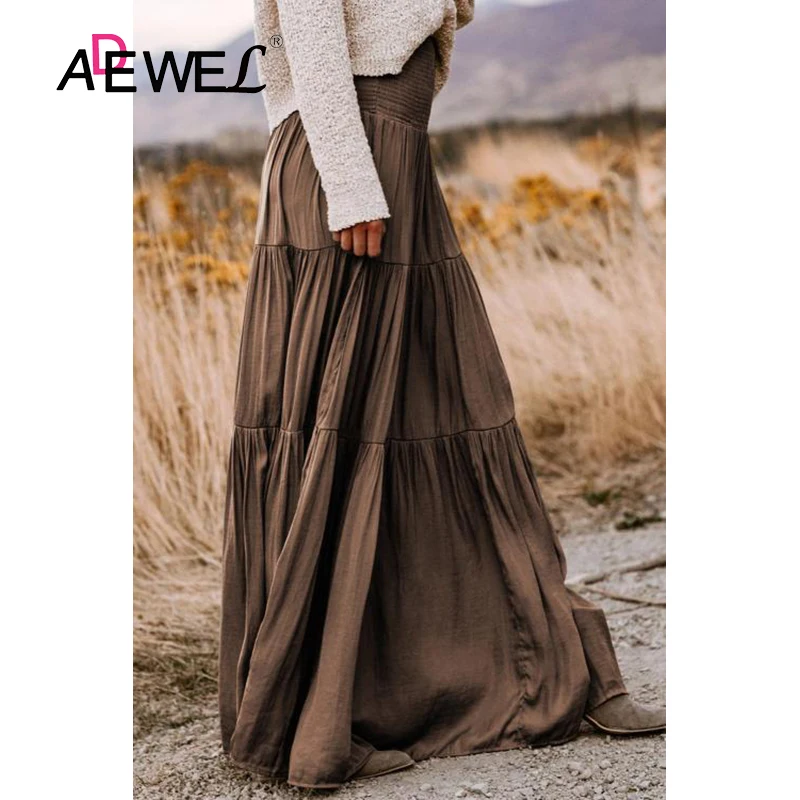 ADEWEL коричневая короткая юбка со сборками, многослойная юбка макси, Faldas Mujer Moda Jupe Femme Faldas Largas Mujer Boho, Женская юбка XL