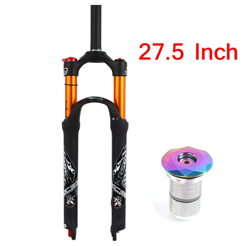 27.5 inch-TOP MTB велосипедный воздушный амортизатор вилки 26/27. 5/2" Подвеска вилка 1-1/8 без резьбы отскок отрегулировать горный велосипед тормозные вилки - Цвет: 27.5 inch-TOP