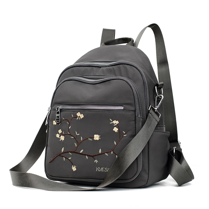 

Preppy style Women Backpacks Embroidery Plum Flower women's backpacks 2020 Large Capacity Nylon travel backpack women