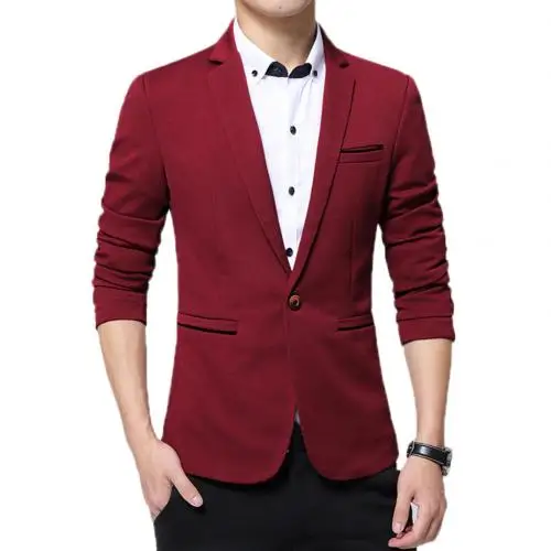 Винтажный Черный Блейзер, формальный стильный мужской блейзер, пиджак Abrigo Hombre, деловой Повседневный Блейзер на пуговицах для мужчин, жилет, костюм homme - Цвет: Wine Red