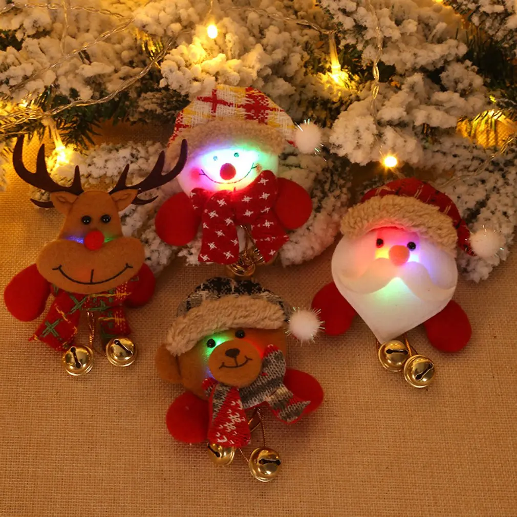Christmas Decorations Glowing Hanging Bell Brooch Badge Old Man Snow Deer Bear Christmas Gift Child Gift
