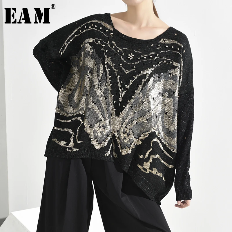 

[EAM] Nailed Big Size Knitting Sweater Loose Fit Round Neck Long Sleeve Women Pullovers New Fashion Spring Autumn 2020 OA8720