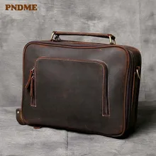 Cheap PNDME high quality genuine leather men's business briefcase office handmade crazy horse cowhide vintage laptop messenger bags Cheap PNDME high quality genuine leather men's business briefcase office handmade crazy horse cowhide vintage laptop messenger bags