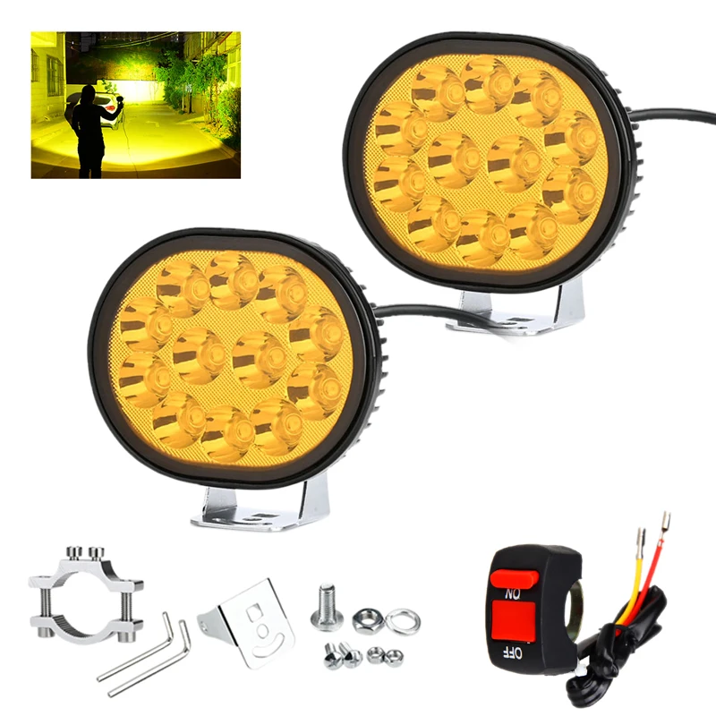 2Yello Light 1Switch 3 режима 12 Светодиодный 22 Вт светодиодный головной светильник для мотоцикла белый и желтый стробоскопический рабочий светильник мотоциклетный головной светильник Точечный светильник налобный фонарь точечный светильник - Испускаемый цвет: 2Yello Light 1Switch