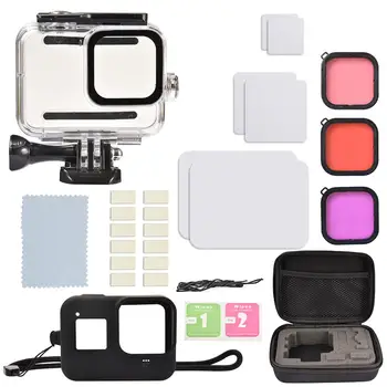 

Camera Set Black Depth Waterproof Case Silicone Protective Case Tempered Glass Film Filter For GoPro Hero8
