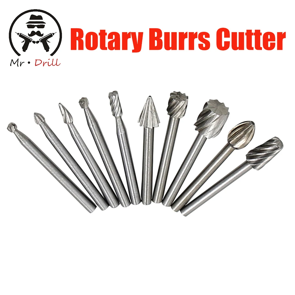 10pc high speed steel rotary file woodworking hand made DIY root carving electric grinding head carving milling cutter