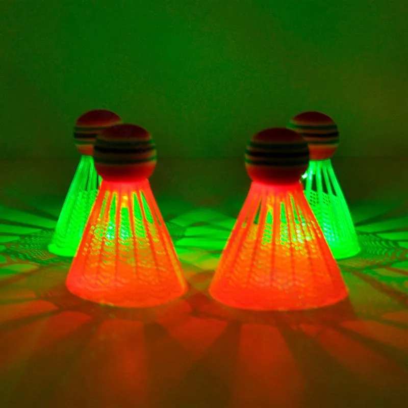 4pcs LED Lighting Badminton Birdies Glow in The Dark Night Nylon Shuttlecock Rainbow Ball Head for Outdoor Indoor Sports