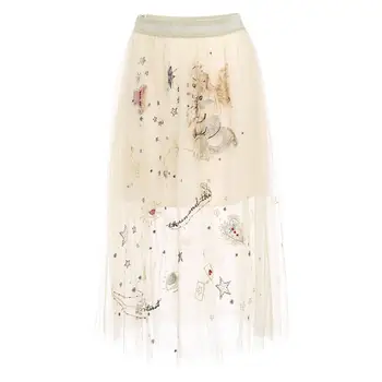 

New female white gauze winter clothing embroidery skirts tightness of tall waist skirt fairy skirts