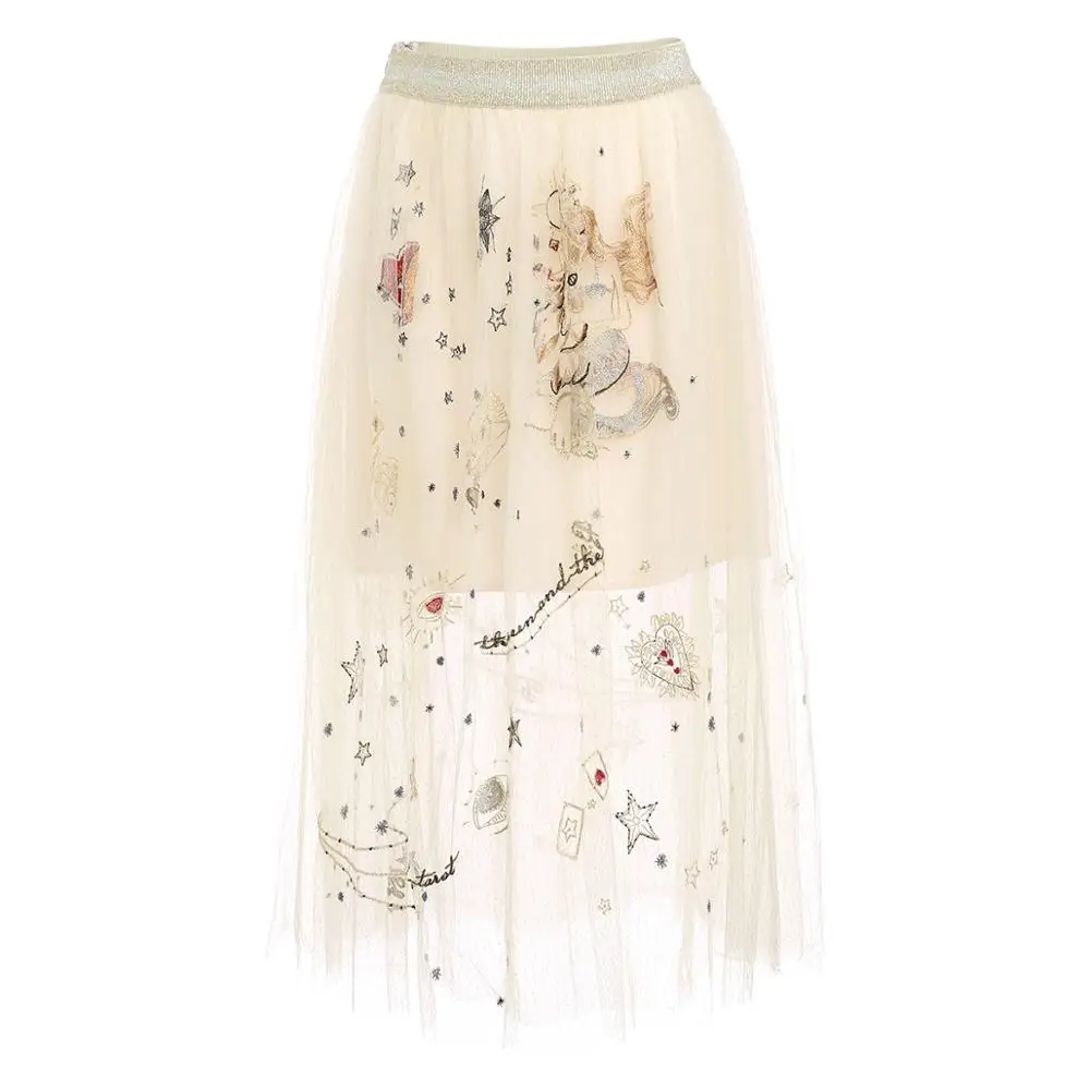 Nieuwe Vrouwelijke Wit Gaas Winter Kleding Borduren Rokken Dichtheid Van Hoge Taille Rok Fee Rokken Nieuwe Vrouwelijke Wit Gaas Winter Kleding Borduren Rokken Dichtheid Van Hoge Taille Rok Fee Rokken