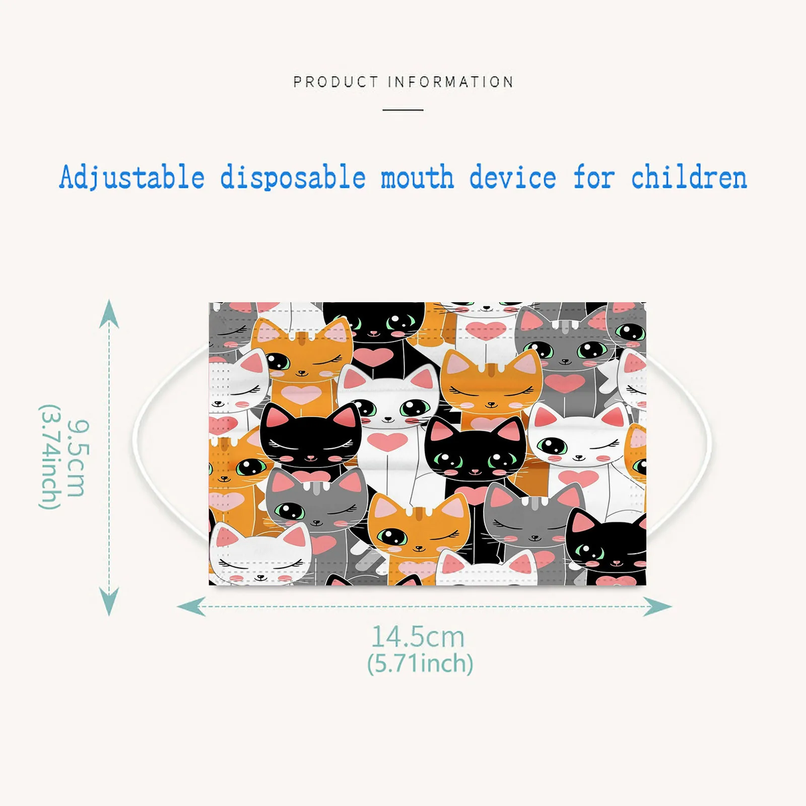 10pcs Disposable Children's Mask Cartoon Cat Kawaii Cute Pattern Print Mouth Mask For Kids Girl 3 Layer Disposable Mask Children