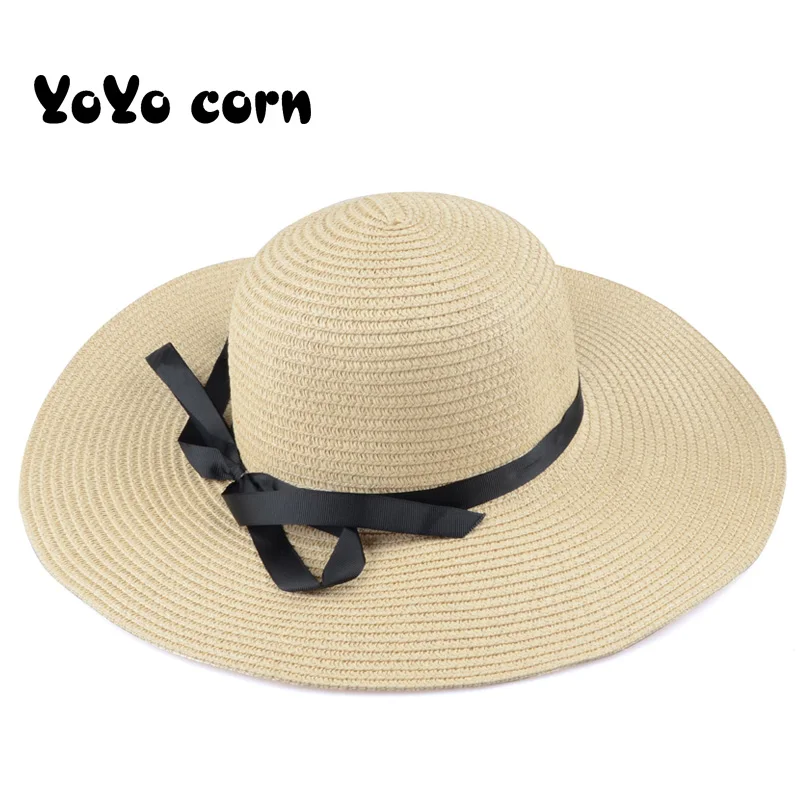 YOYOCORN летняя соломенная шляпа, женская пляжная шляпа с большими широкими полями, шляпа от солнца, складная Солнцезащитная Панама с защитой от ультрафиолета