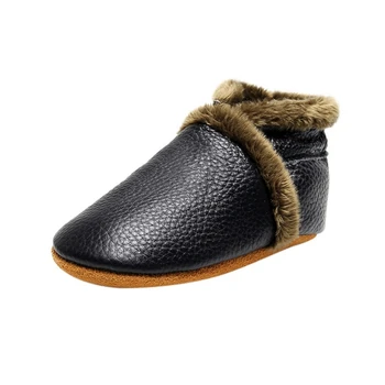 

2020 Winter Warm Fashion Shoes With Velvet Baby Cowhide Soft Sole High-tops Boots Infant Toddler Shoes Ins