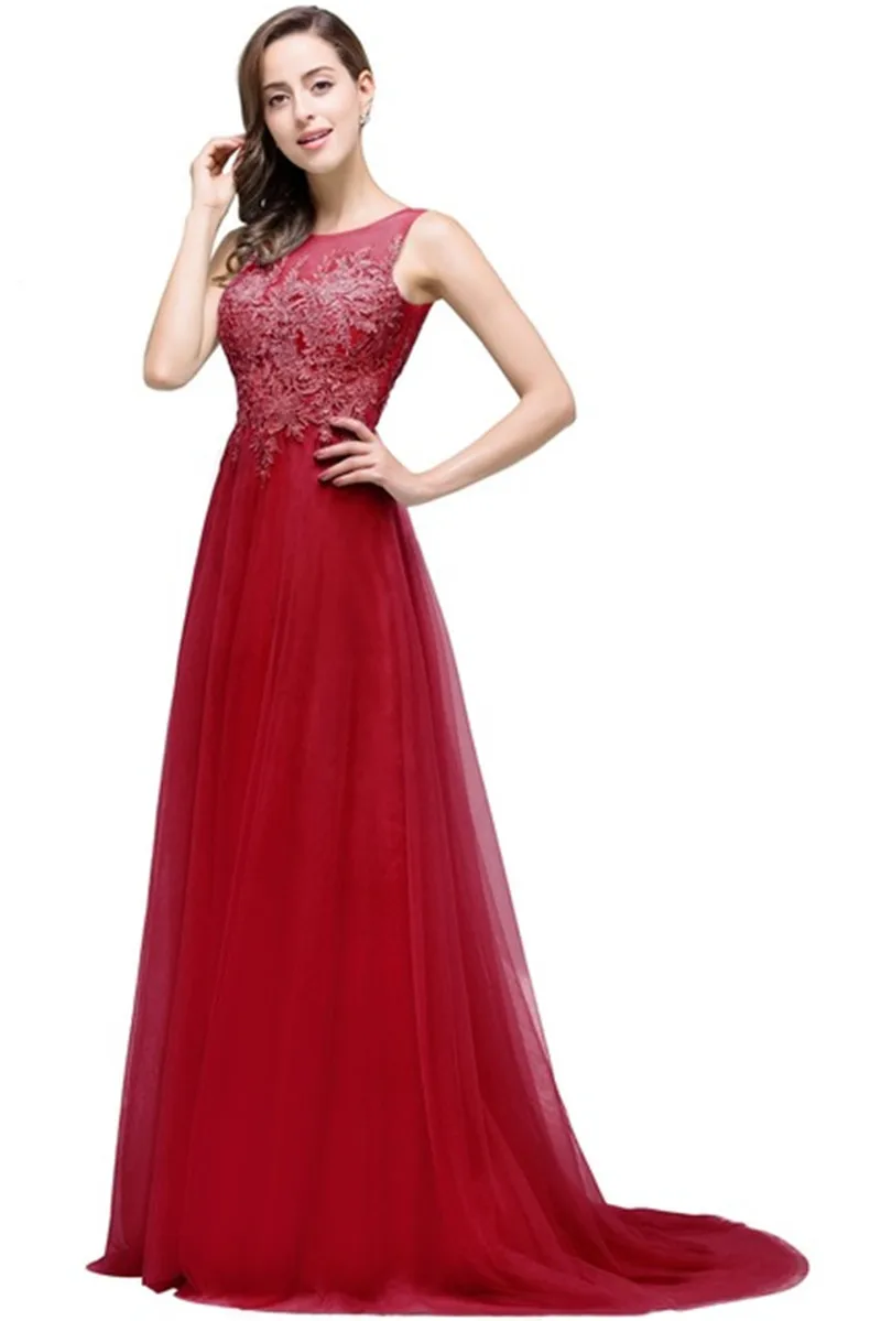 Vestido de Festa соблазнительное длинное с открытой спинкой вечерние платья с аппликацией элегантные кружевные тюлевые вечерние платья Robe De Soiree - Цвет: Красный