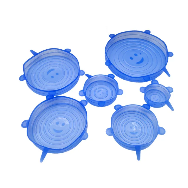6 шт., силиконовые Эластичные крышки, пищевая упаковка, миска, крышка для кастрюли, силиконовая крышка, кастрюля, кулинарные кухонные принадлежности, универсальный силикон - Цвет: Blue