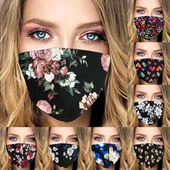 Women Flower Print Face Mask Activated Carbon PM2.5 Outdoor Mouth Mask Washable Reusable Mouth Cover Fashion Fabric Masks adjustable masks cartoon cute print fabric face masks anti pm2 5 dust mouth mask activated carbon filter mask washable