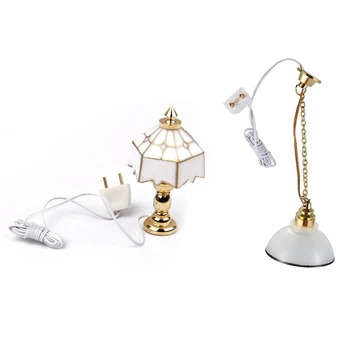 

1 Pcs 1/12 Dollhouse Miniature 12V Lamp Light Furniture Golden & White & 1 Pcs 1:12 Miniature House Table Lamp Light