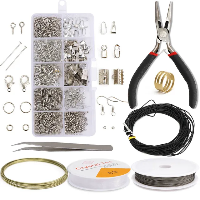 Alloy Accessories Kits Jewelry Findings Earrings Accessories Tools Open Jump Rings Earring Hook Jewelry Making Supplies Kit Rhodium Set