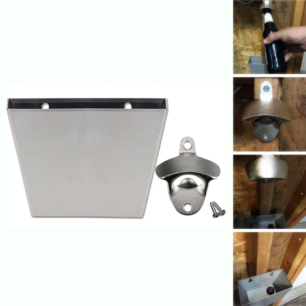 

Bottle Cap Storage Box And Bottle Opener Cap Catcher Stainless Steel Durable Wall Mounted Bottle Cap Box With Bottle Opener