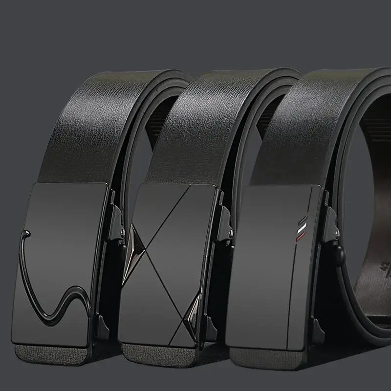 Ремень с автоматической пряжкой без зубочисток мужской кожаный ремень из