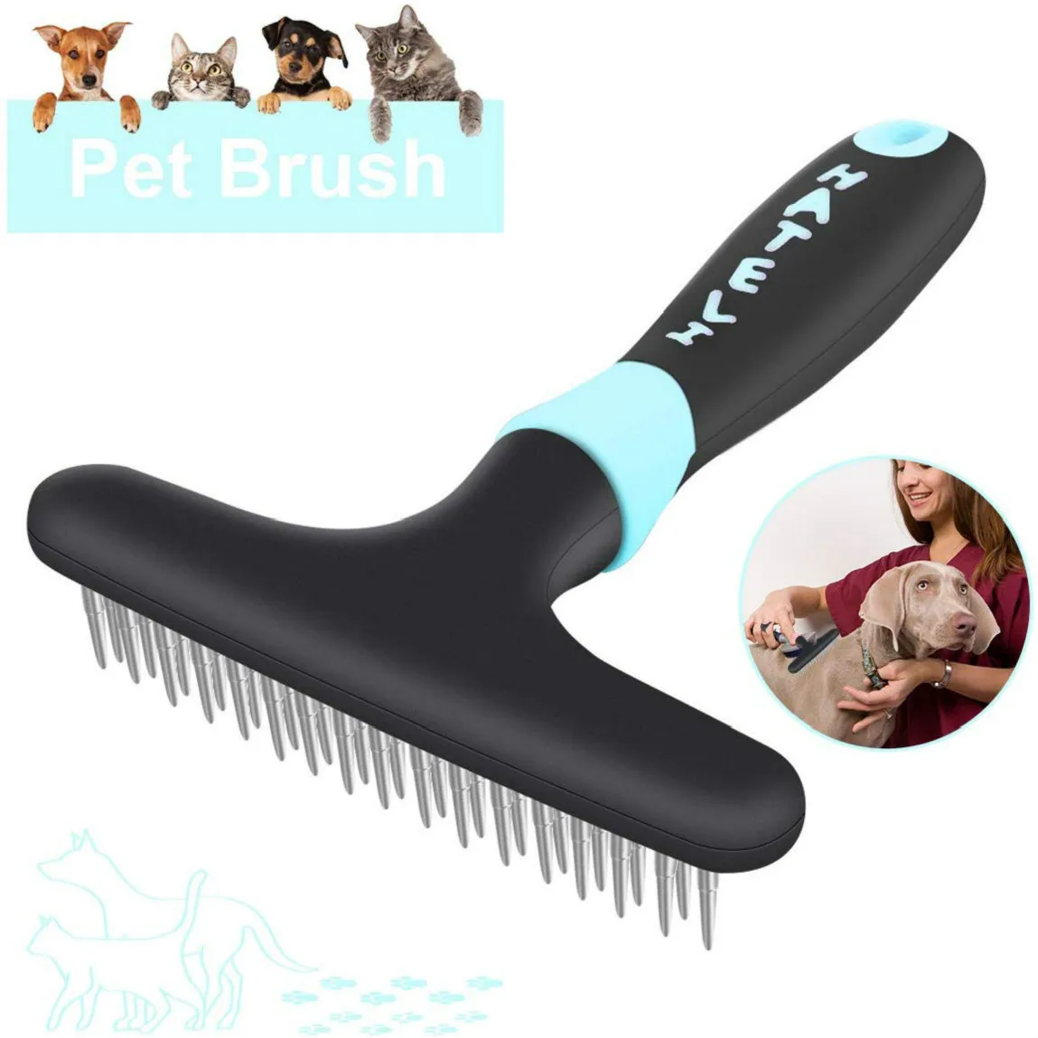 

Dog Dematting Brush Comb Undercoat Rake for Cats Dogs Short or Long Hair Pet Grooming Tool Double Row of Stainless Steel