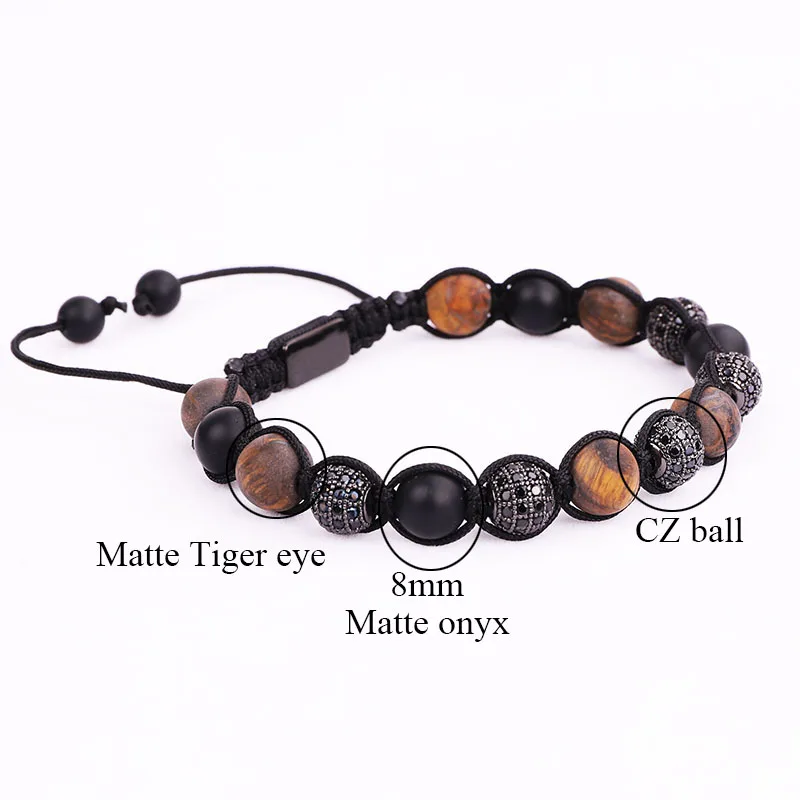 New Design Men Beads Bracelets Matte Tiger Eye Onyx Beaded Woven Wrap Stone Bracelet For Men Jewelry - Image 2