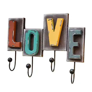 

Love Letter Wall Hook Wooden Coat Hanger Wood Wall Mounted Hanging Organizer Retro Wall Decoration for Home Outdoor (Sky-blue)