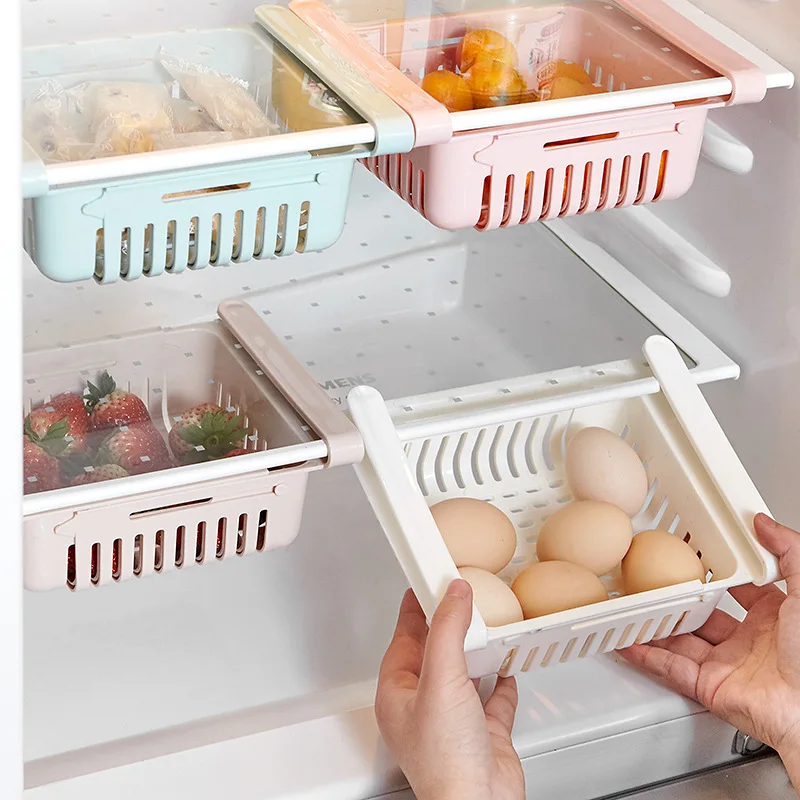 

Retractable Refrigerator Clapboard-Water Draining Storage Box Drawer Fruit Freshness Box Compartmental Shelf
