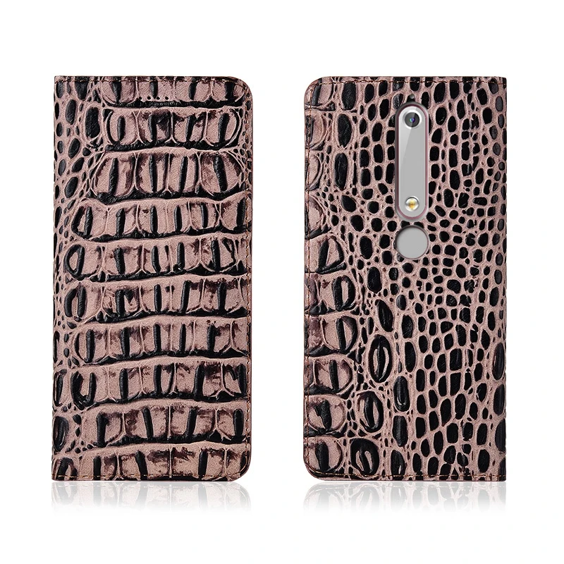 

Crocodile Back Pattern Genuine Real Leather Magnetic Flip Phone Bag For Nokia 6 2018/Nokia 6/Nokia 6.1 Plus Phone Case Coque