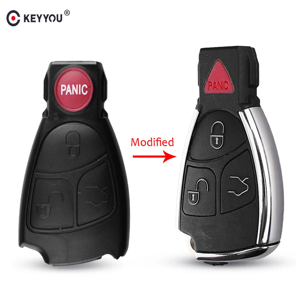 KEYYOU 3+ 1 кнопка тревоги модифицированный смарт-ключ для автомобиля удаленный БЕСКЛЮЧЕВОЙ Брелок корпус для Mercedes Benz E C R CL GL SL CLK, SLK