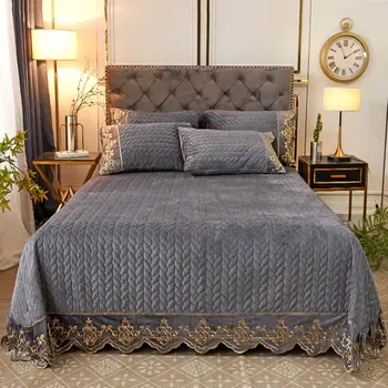 

Luxury Gray Purple Claret White Soft Flannel Velvet Fleece Quilted Bedspread Bed Cover Bed Sheet Mattress cover Pillowcases 3pcs