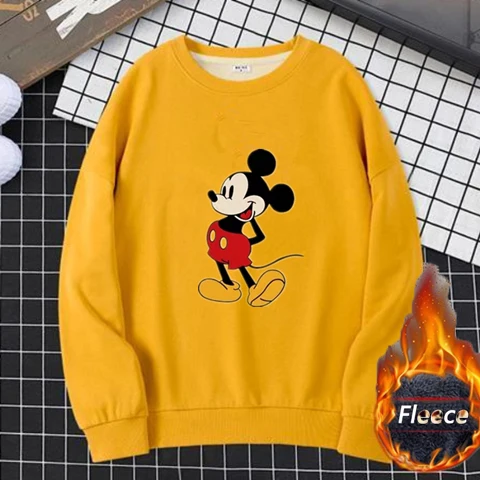 Осень-зима, Женская флисовая толстовка с Микки Маусом, милый пуловер с длинным рукавом, Свободная Толстовка harajuku bluza damsk - Цвет: Хаки