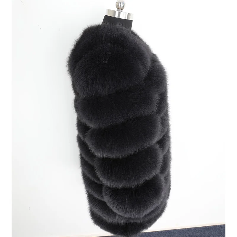 Женское зимнее темно-серое пальто с натуральным лисьим мехом, натуральный меховой жакет, жилет, Толстая теплая уличная одежда