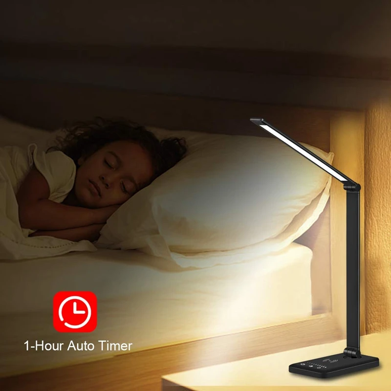 Multifunctional LED Desk Lamp with Wireless Charger, USB Charging Port, 5 Lighting Modes,5 Brightness Levels, Sensitive Control
