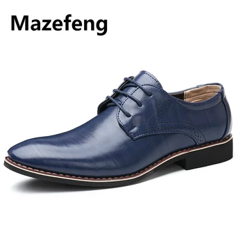 

Men Oxfords Leather Shoes British Black Blue Shoes Handmade Comfortable Formal Dress Men Flats Lace-Up Plus Size 38-48