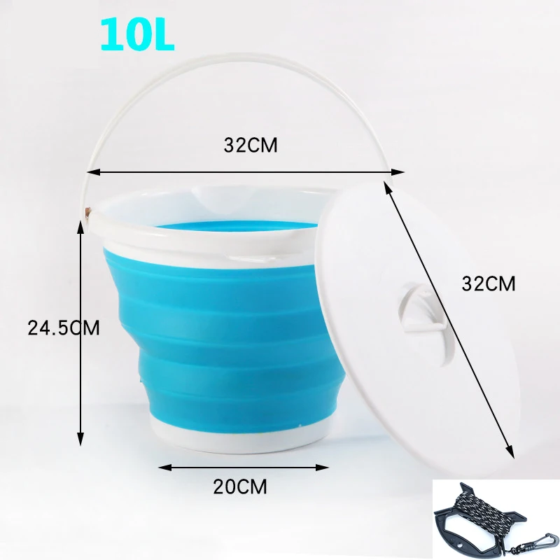 1.5-10L Portable Folding Bucket Outdoor Thick PP Silicone Fishing Supplies Folding Bucket for Fishing Promotion camping Car Wash - Цвет: 10L AND 6m rope