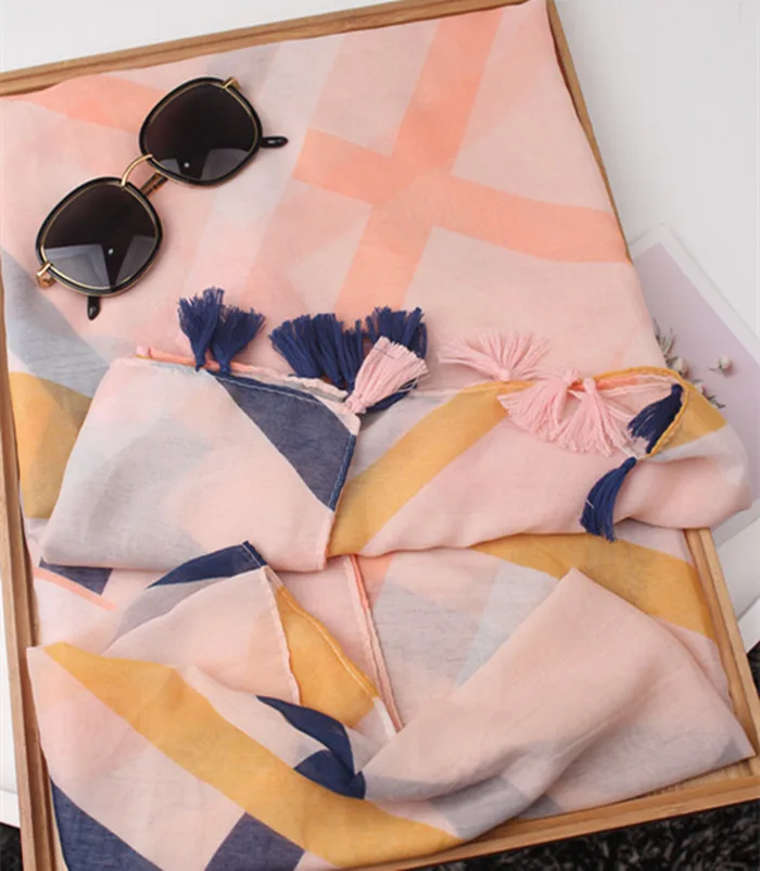 

2019 Newest Women Geometry Pattern Cotton Tassel Scarf 10pcs/lot