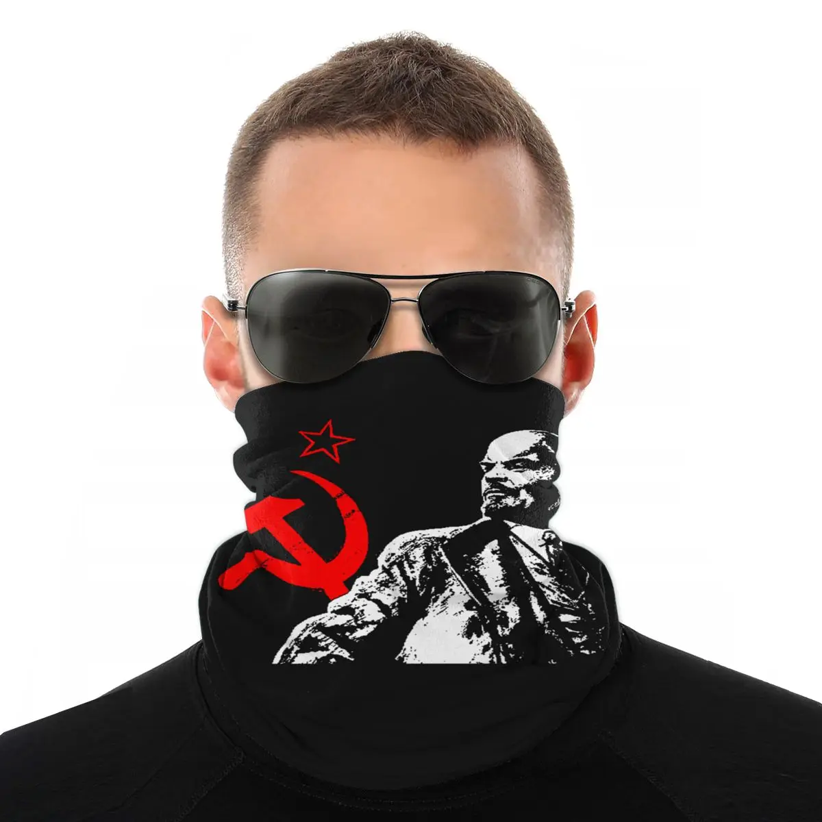 

LENIN-RED STAR Vladimir Soviet Magic Scarf Half Face Mask Fashion Tube Mask Balaclava Bandanas Versatility Headband Camping