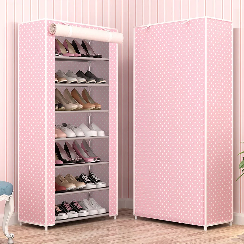 

Pink Wholesale Balcony Doorway Indoor Multi-layer Shoe Rack Dormitory Single Row Storage Footwear Cabinet Economic Dustproof