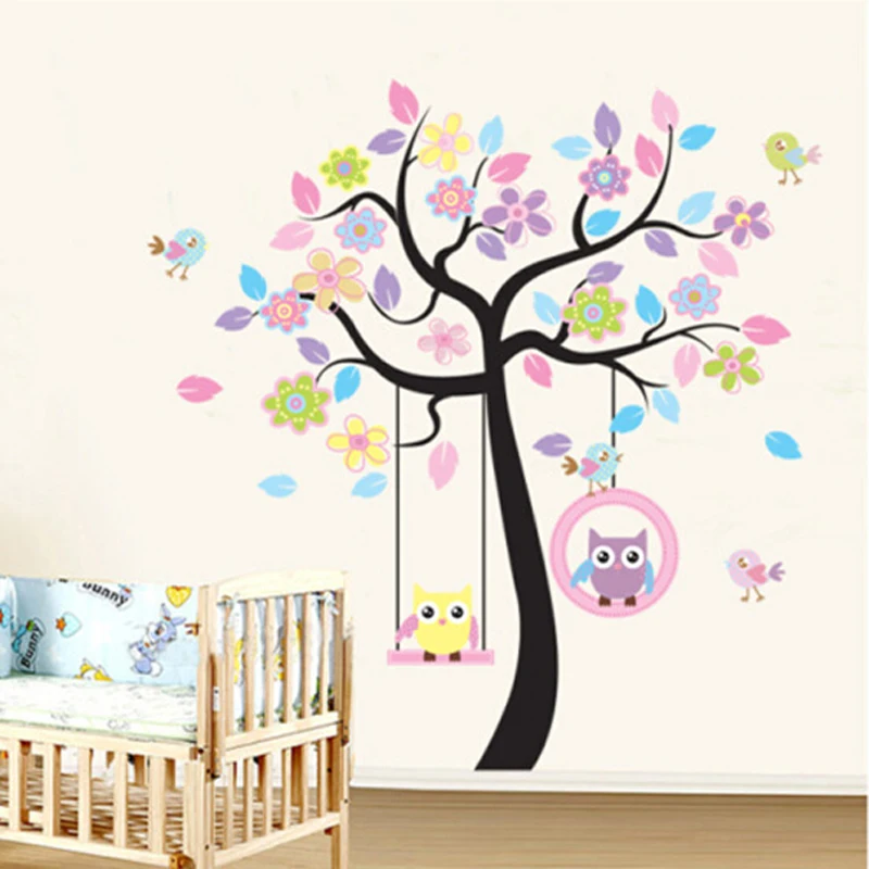 

DIY Owl Bird Tree Wall Sticker Home Decor Room for Kids Living room Decals Children Baby Nursery Decorative Wallpapers stickers