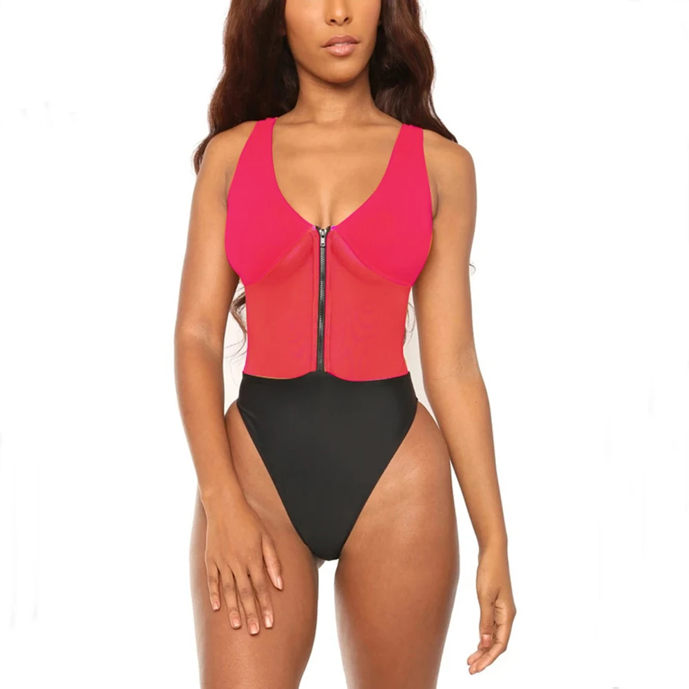 BS9088 fuchsiapink Сетчатое сшитое оранжевое бикини Mujer, монокини, сексуальный эластичный купальник на молнии с эффектом пуш-ап, женский слитный купальник, женские боди - Цвет: BS9088 fuchsiapink