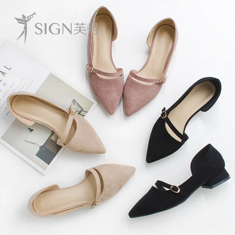 

Fu No. Chunky-Heel Shoes Women's Pointed Toe 2019 Spring New Style WOMEN'S Shoes a Hipster High Heel Shoes Chunky-Heel