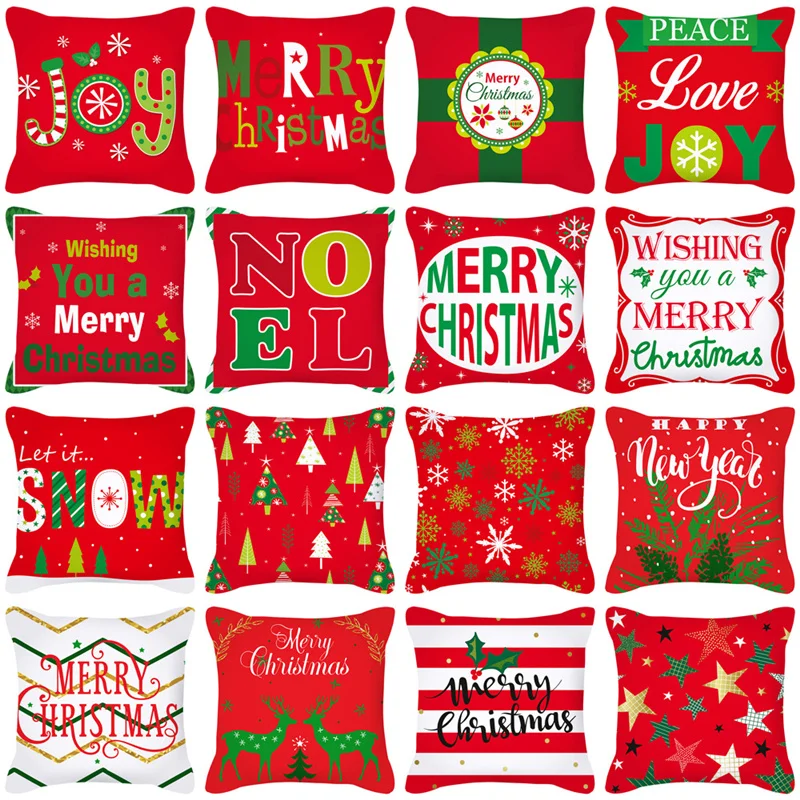 

Merry Christmas Decorative Linen Pillow Covers 18x18 Inches Cartoon Letter Print Snowflake Cushion Cover Xmas Home Decor