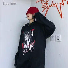 Lychee Harajuku, осенние женские флисовые топы, свободные женские флисовые толстовки, пуловеры, японская темная девушка, Женские флисовые толстовки с капюшоном