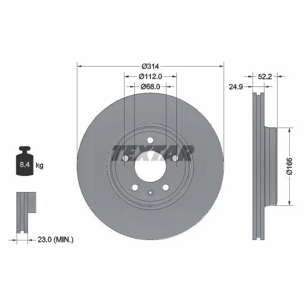 Диск тормозной передний Audi A4/A5 1.8-3.2FSi 07 TEXTAR 92159903