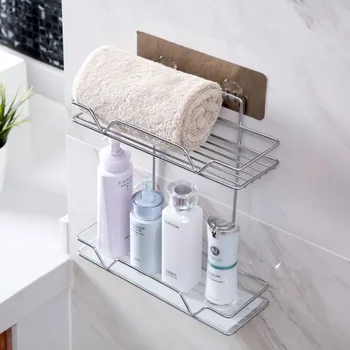 

Stainless Steel Bathroom Storage Shelf Wall Rack 2 Layers Shower Caddy Shampoo Cosmetic Holder Kirtchen Organizer