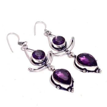 

Amethyst Silver Overlay on Copper Earrings, Hand made Women Jewelry Gift