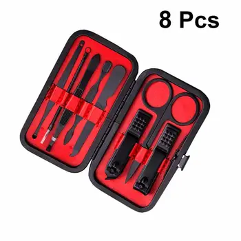 

8Pcs Pedicure Manicure Tool Kit Nail Clippers Set Nail Trimmer Acne Needle Nose Hair Eyebrow Scissors Tool Black and Red