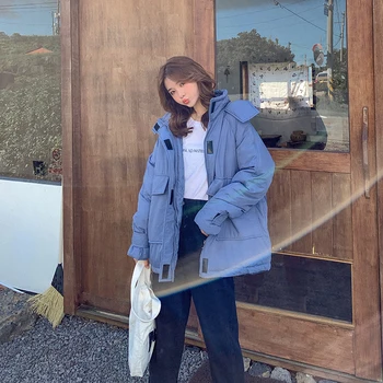 

Women Fashion Long Parkas Tide Winter Padded Jacket Coat Lady Leisure Style Jacket Pocket Hooded Warm Coat Large Size