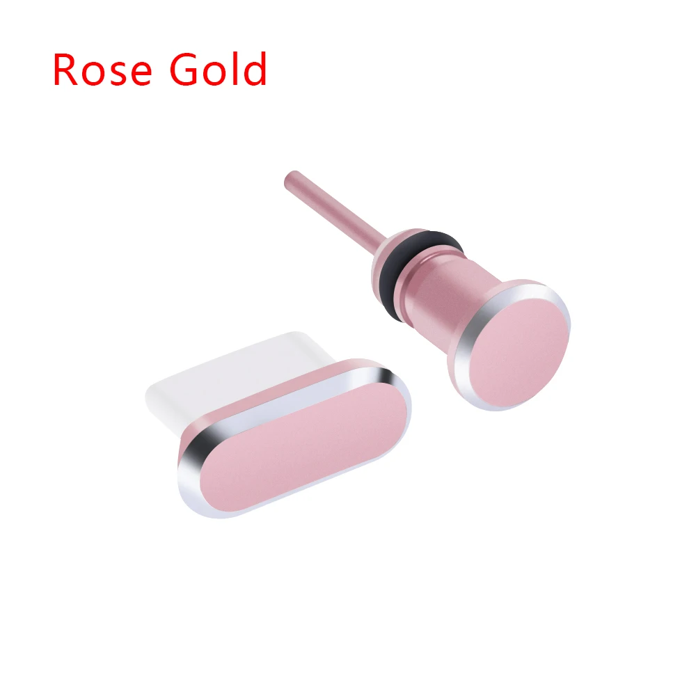 Rose Gold Цветной металлический Тип C порт зарядки Анти-пыль 3,5 мм разъем для наушников пылезащитный Разъем для samsung S10 аксессуары для телефонов - Цвет: Rose Gold